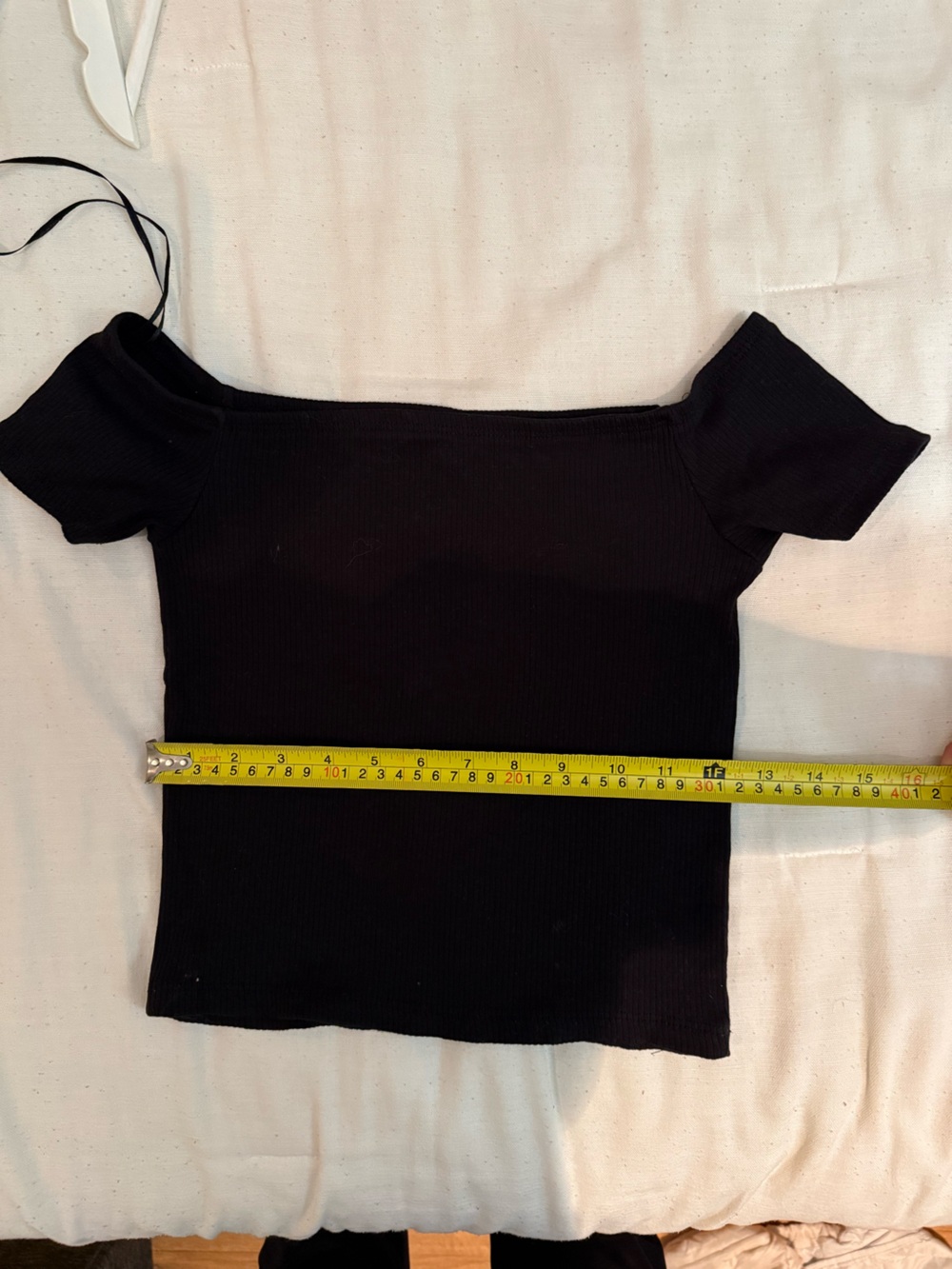 Black Ribbed off shoulder top - Picture 2 of 4